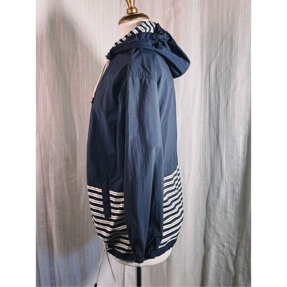 Vintage Dark Navy Striped Windbreaker Jacket - Size M - Picture 4 of 6